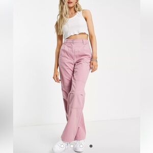 Topshop highwaisted sporty wide leg pants pink Size 8 Made in Turkey 100% cotton